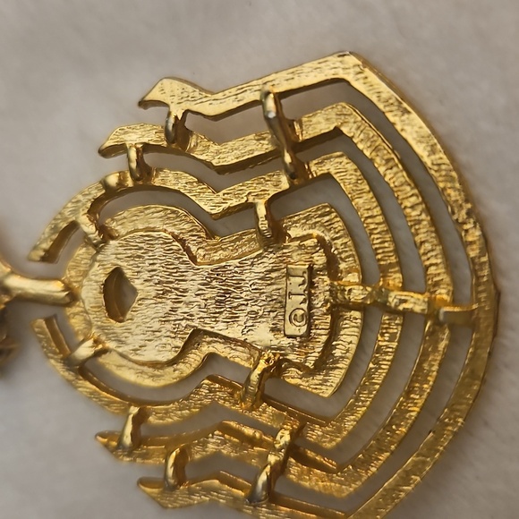 Vtg JJ Jonette 1980s Egyptian Revival Goldtone Pendant Chain Necklace - Picture 6 of 7